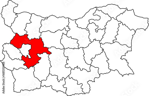 A detailed map of Bulgaria highlighting the Sofia Province. Ideal for regional studies, business analysis, or geographical projects of the area surrounding the capital city.

