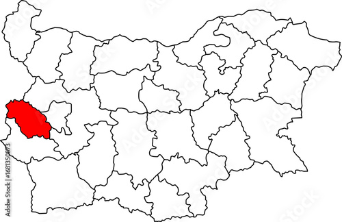 A detailed map of Bulgaria highlighting the Pernik Province. Ideal for regional studies, business analysis, or content related to its proximity to the capital, Sofia.

