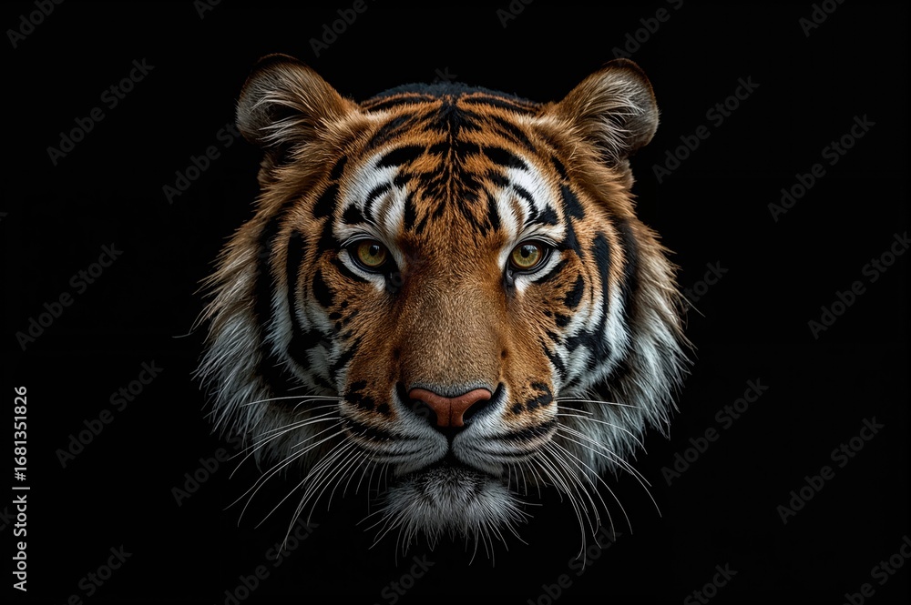 Fototapeta premium Tiger portrait against a dark backdrop