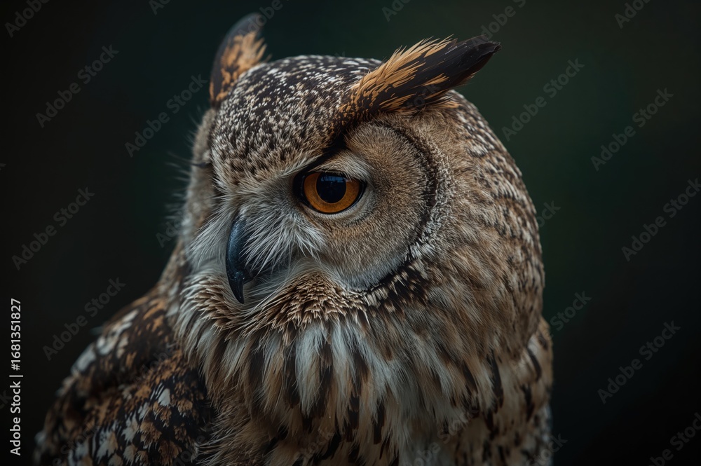 Fototapeta premium Close-up of a golden owl's face in a natural setting