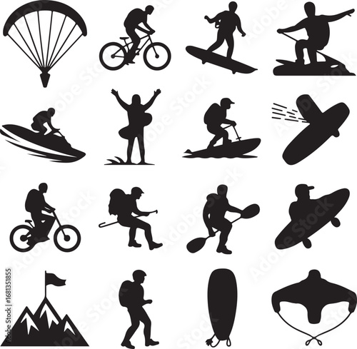 Diverse Outdoor Sports and Adventure Activities Silhouettes parachute cycling