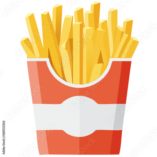 French fries in red paper box fast food flat vector illustration