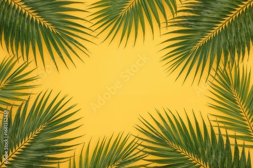 Yellow backdrop with palm l...