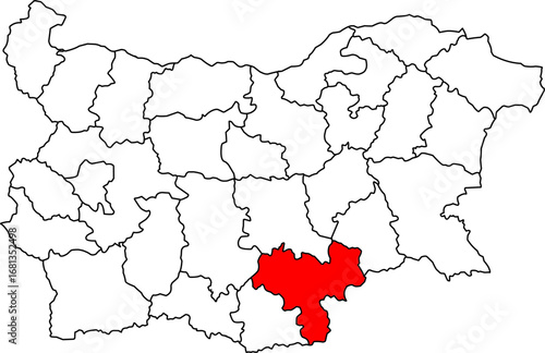 A detailed map of Bulgaria highlighting the Haskovo Province. Ideal for cross-border trade, regional studies, or geographical projects in the southern part of the country.

