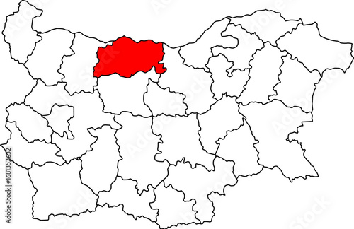 A detailed map of Bulgaria highlighting the Pleven Province. Perfect for historical studies, regional business reports, or geographical projects.

