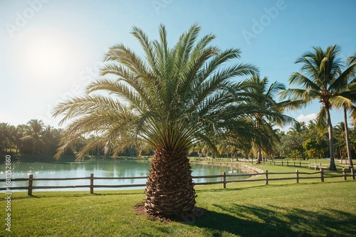 Tropical tree surrounded by...