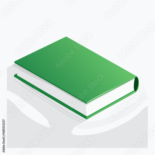 Isometric Illustration of a Green Hardcover Book on White Background