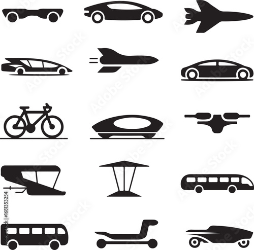 Transportation Icons Silhouette Collection airplane bicycle