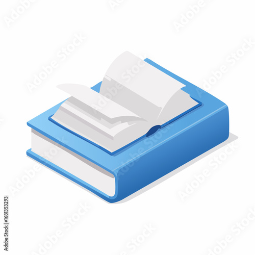 Isometric Open Blue Book on White Background