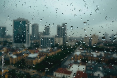 Drops of rain on glass with...