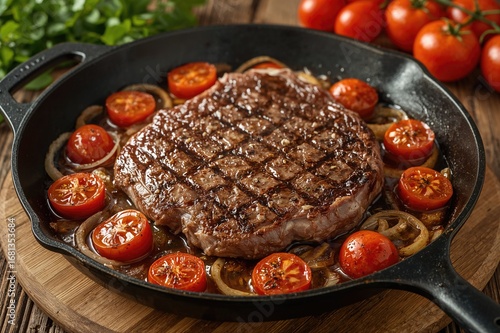 Sizzling steak cooked on a ...