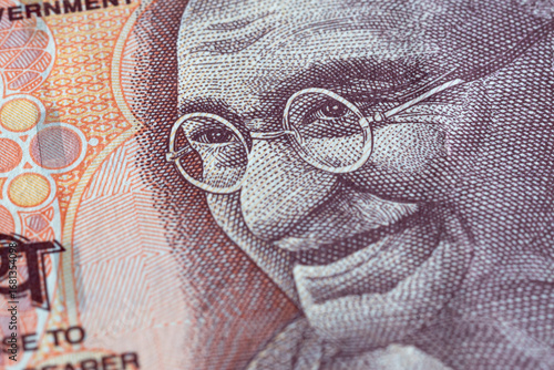 Portrait of Mahatma Gandhi on Indian bill, detail from banknote