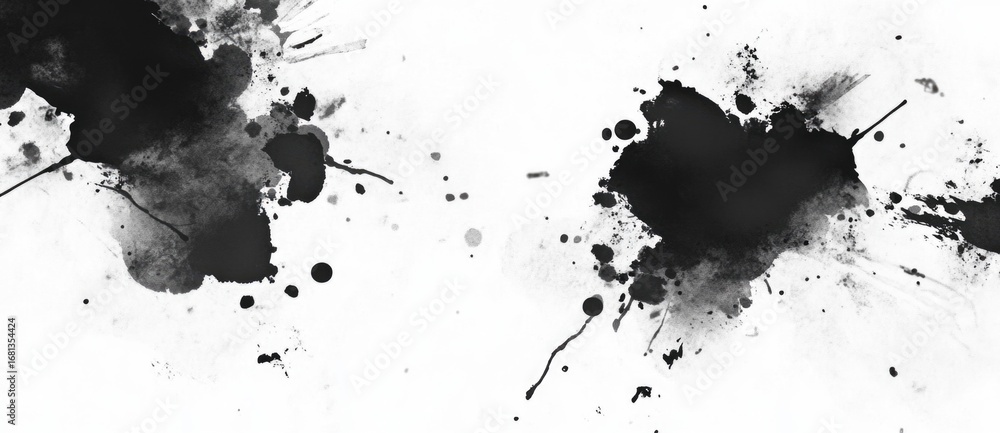 Obraz premium Black ink splatters form art on white