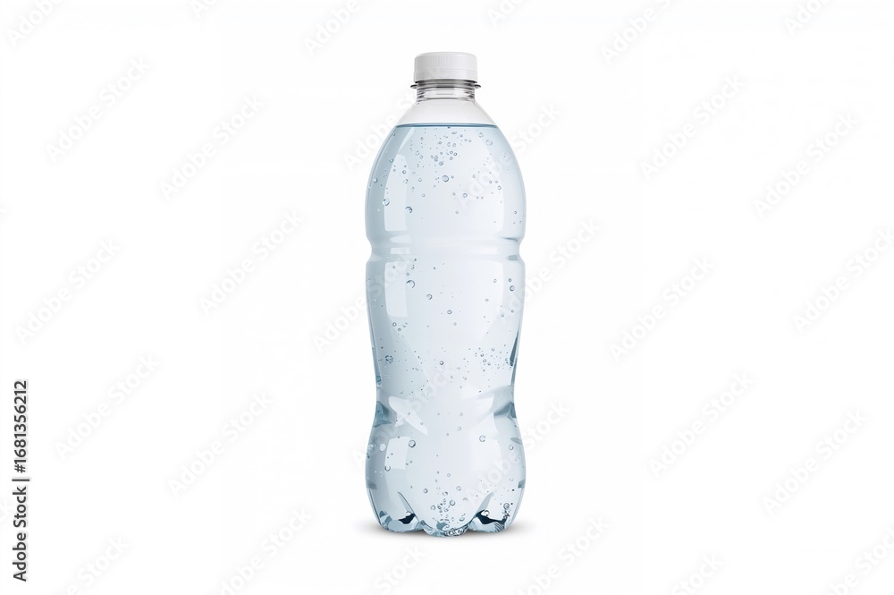 Fototapeta premium Single plastic bottle filled with clean water on a white background