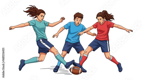 Dynamic Soccer Action: A vibrant illustration of soccer players in a competitive game, embodying teamwork and the thrill of the sport.