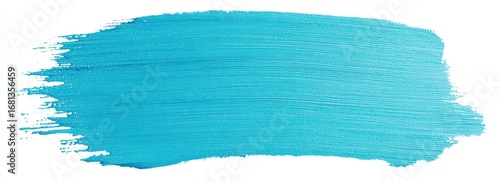 Horizontal brushstroke of vibrant turquoise paint on a white background