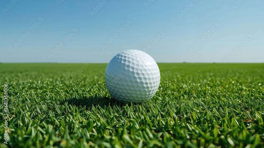 Obraz premium Bright green grass with a pristine white golf ball