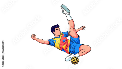 Sepak Takraw Athlete in Action: Dynamic illustration of a sepak takraw player executing a powerful kick, showcasing athleticism and skill in this traditional Southeast Asian sport.