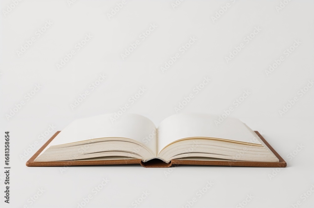 Obraz premium Opened book showing empty pages on a white background