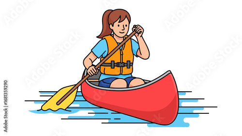 Canoe Adventure: A woman paddles her canoe on tranquil waters, capturing the spirit of outdoor adventure and exploration.