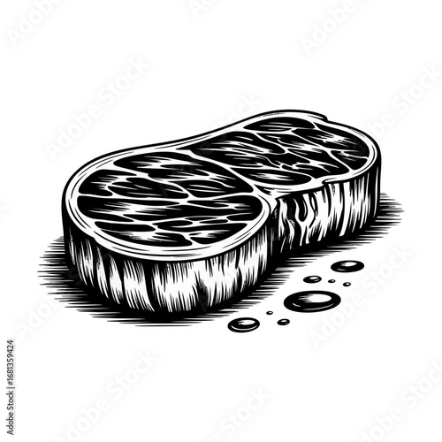 Detailed Black and White Ink Sketch A Striking Steak Illustration