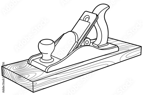 Crafting with Precision a Black and White Line Drawing of Wood Plane