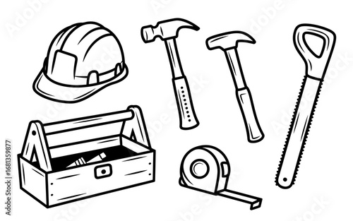 a Black-and-White Minimalist Illustration of Handyman Tools for Construction Projects