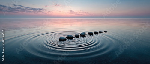 Calm stones on rippled water at sunrise (1)