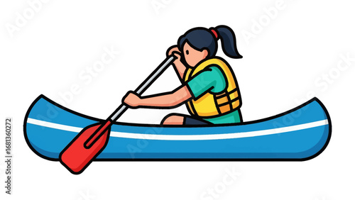Canoeing Adventure: Capturing the spirit of adventure and outdoor recreation. An illustration of a person canoeing, a fun recreational water activity.