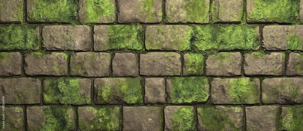 Fototapeta premium Stone wall covered in moss in a natural setting