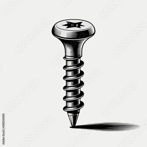 Detailed Illustration of Screw Precision Engineering in Hand-Drawn Style