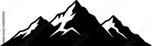 Two stylized mountain peaks with radiant sunburst silhouette vector illustration isolated on white background 