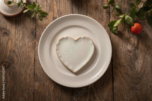 Heart-shaped plate on a rus...