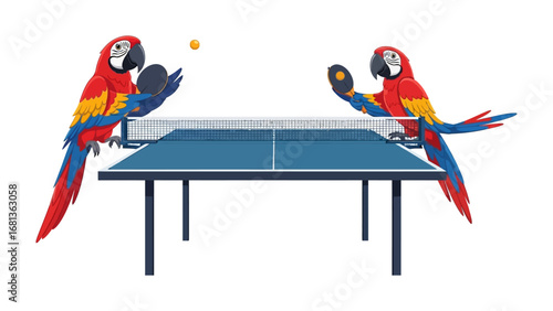 Parrot Ping Pong Match: Two vibrant parrots engage in a thrilling ping pong match, showcasing their dexterity and adding a playful twist to a classic sport.
