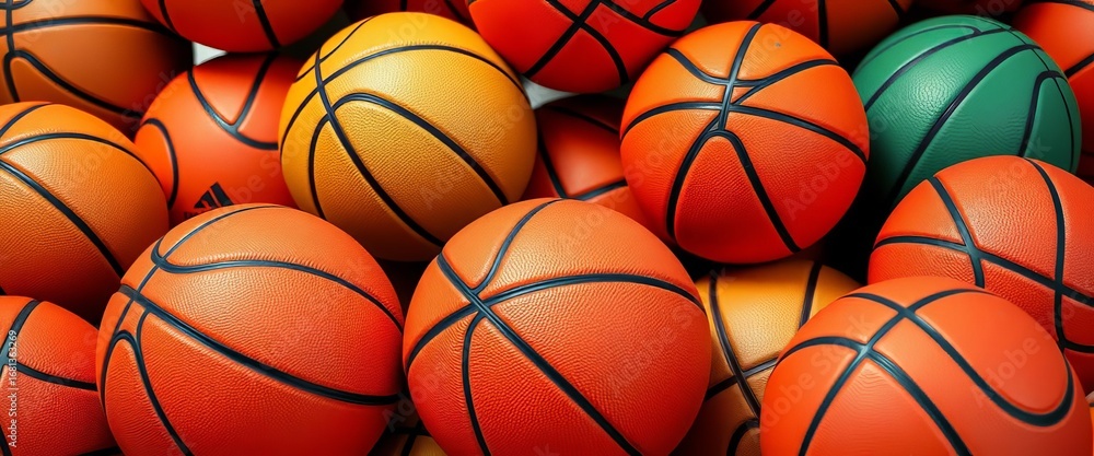 Vibrant basketballs in bold colors & pop art style, dynamic composition,  surface pattern,  graphic design