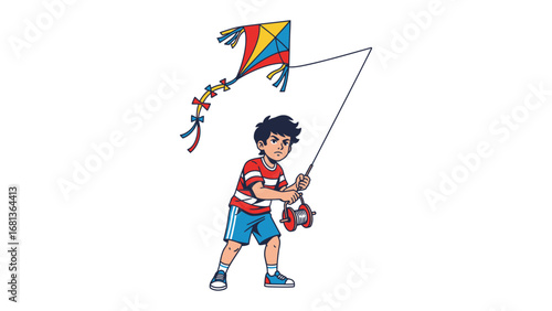 Child Kiting: a child is joyfully playing with kite outdoors on a breezy day