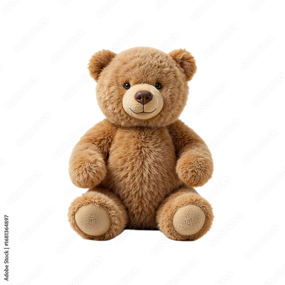 Fototapeta premium Soft brown teddy bear sitting upright isolated on transparent background