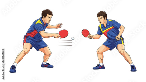 Table Tennis Duel: Dynamic illustration showcasing two athletic figures in the heat of a table tennis match, vividly portraying the intensity and thrill of the game.