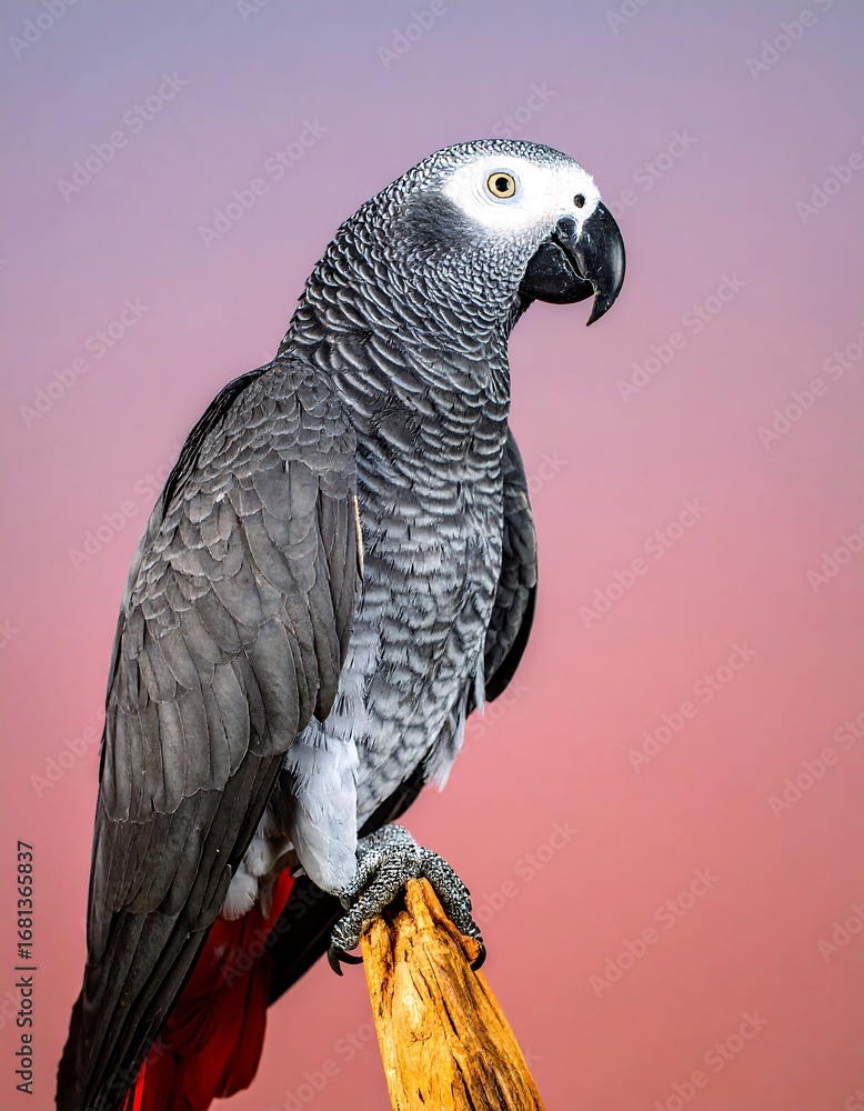 Obraz premium Grey parrot perched on branch
