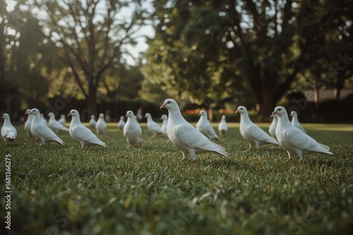 Birds strolling across a gr...