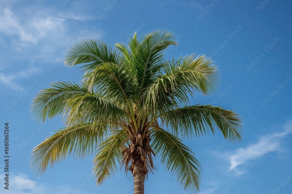 Obraz premium Close-up shot of a palm tree against a clear blue sky