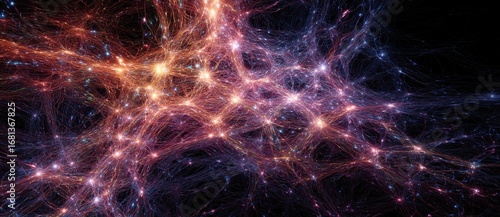 Cosmic web structure illuminated in vibrant colors