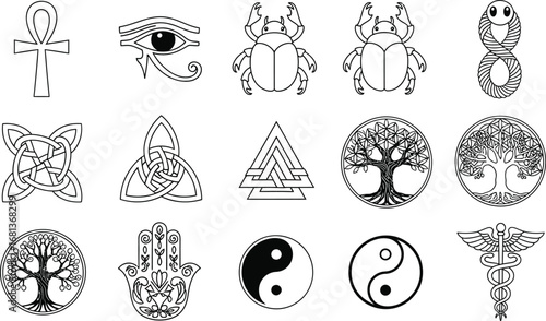 Sacred geometry symbols vector set ancient spiritual signs