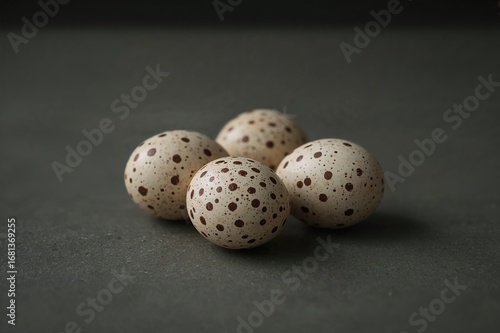 Quail eggs displayed on a d...