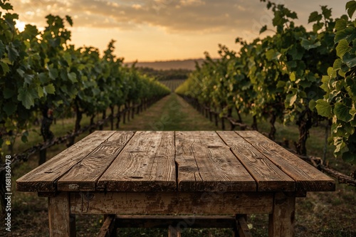 Worn wooden table amidst a ...