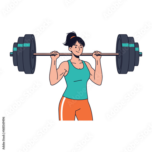 Strength in Motion: Capturing the essence of physical prowess, this image features a strong woman executing a barbell lift, demonstrating dedication and the power of fitness. 