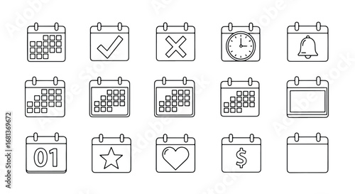 Collection of hand drawn calendar icons representing dates events and appointments