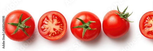 Fresh, whole and halved cherry tomatoes, top view