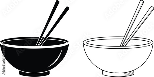 Bowl with chopsticks asian food vector graphic illustration