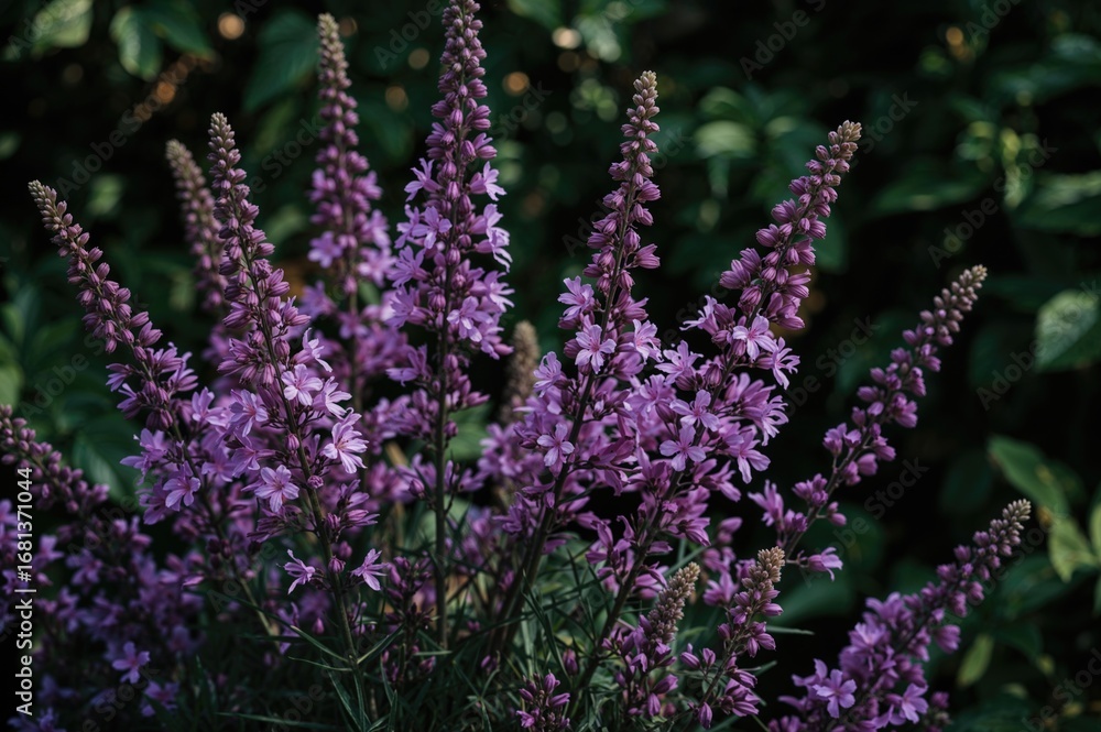 Obraz premium Green leaves surrounding violet blossoms